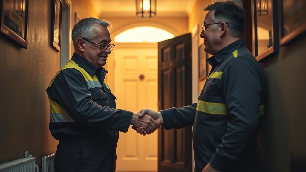 Engineer shaking hands with a Surbiton homeowner after locating their leak